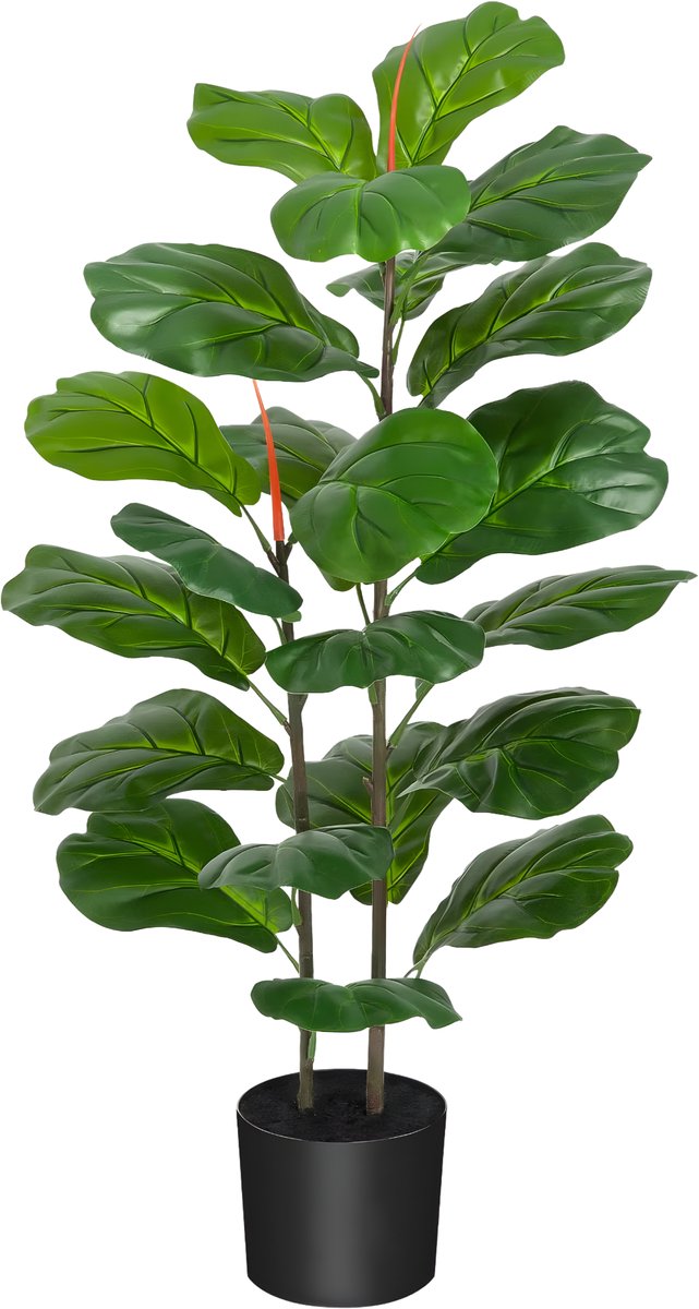 Happiq Kunstmatige Vioolblad Vijgenboom - Voor Binnen, Buiten & Kantoor - Tropische Nepplant met Natuurlijke Houten Stam - 39 Inch - Groen