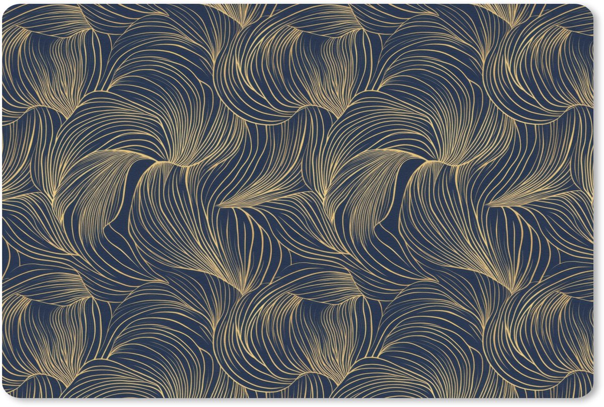 Muismat 13x8 cm - Mousepad Abstract - Lijnen - Blauw - Goud - Muismatten