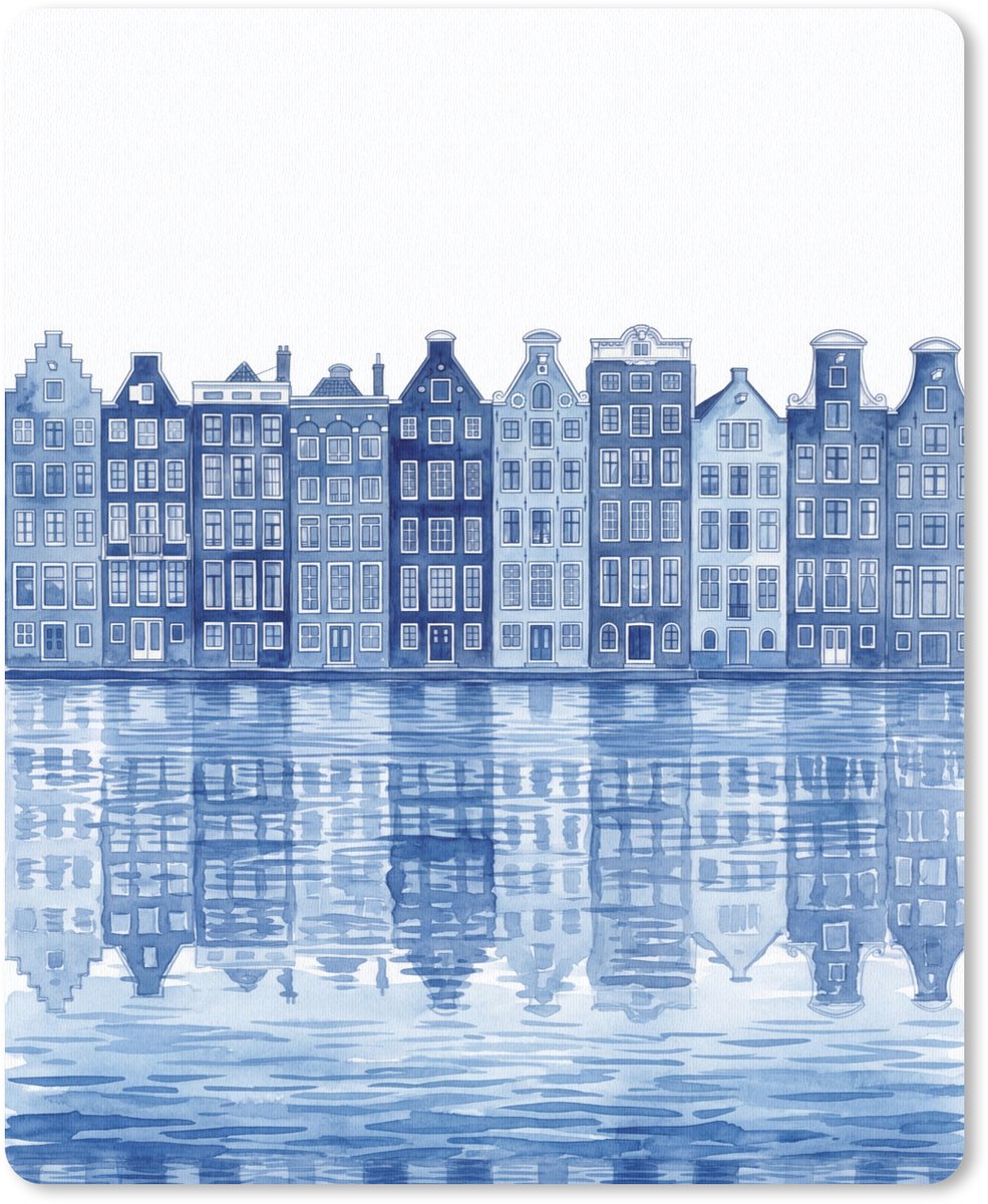Muismat 12x16 cm - Mousepad Aquarel - Grachtenpanden - Delfts - Blauw - Muismatten