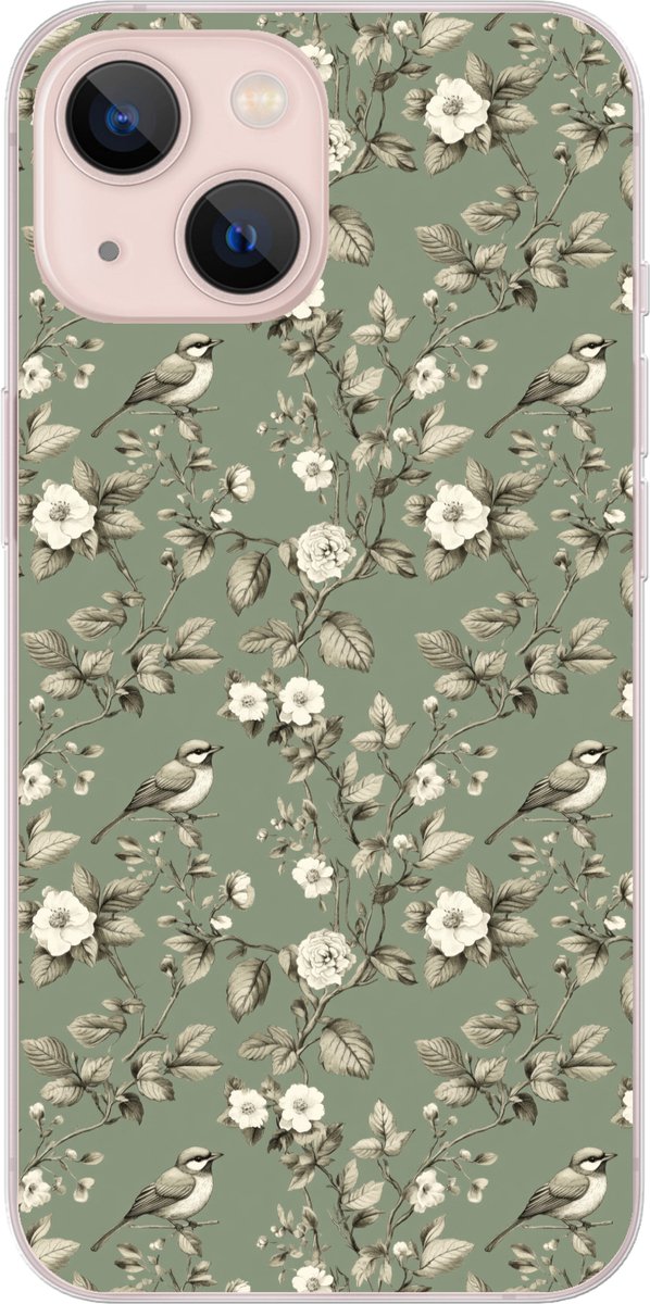 Telefoonhoesje Geschikt voor iPhone 13 hoesje - Botanisch - Vogels - Groen - Siliconen Telefoonhoesje Telefoonhoesje