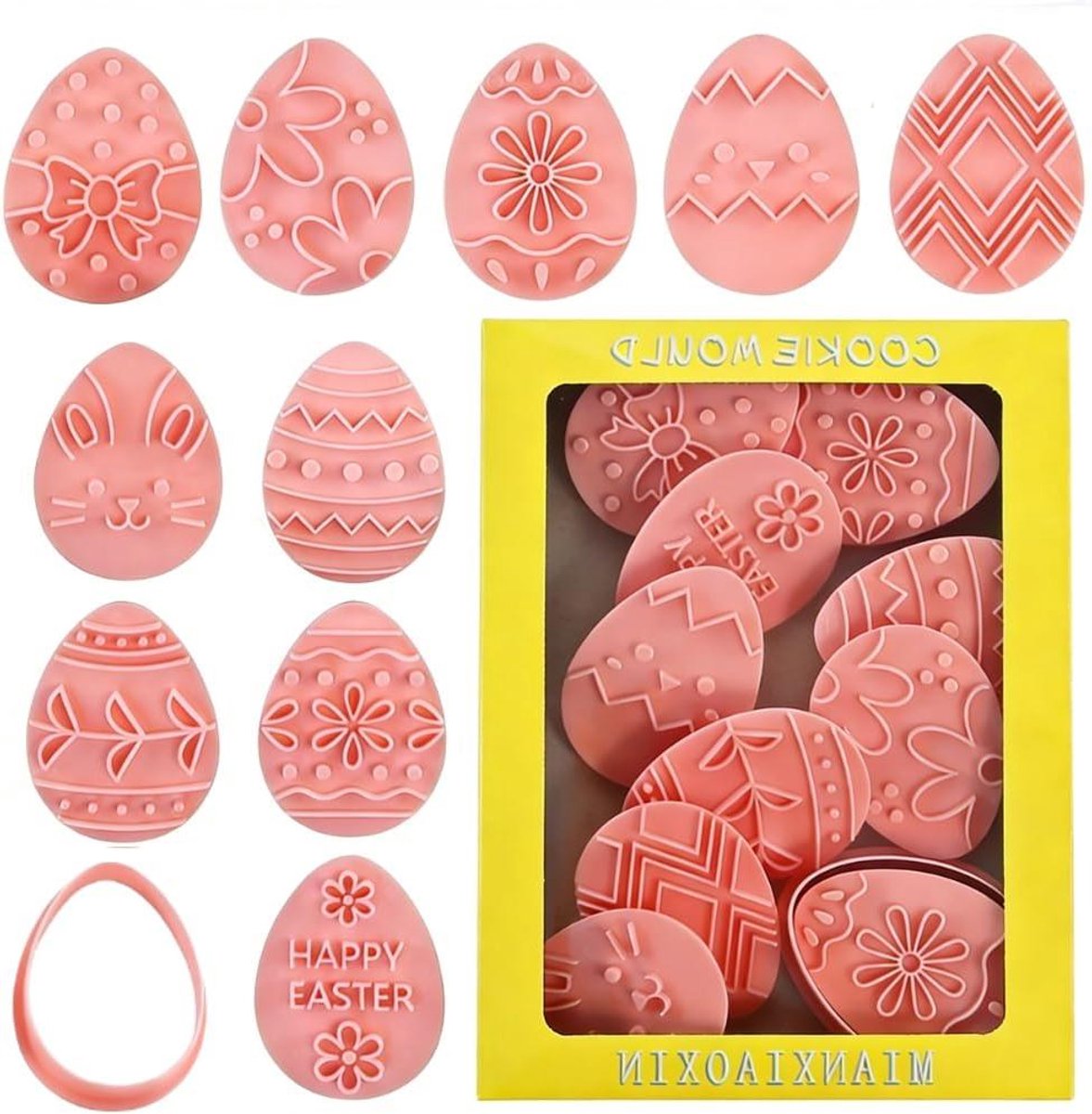 Paasei Koekjesvormen - 3D Bakvormen - Paas Bakken - Voedselveilig PP Plastic - 10 Stuks - roze
