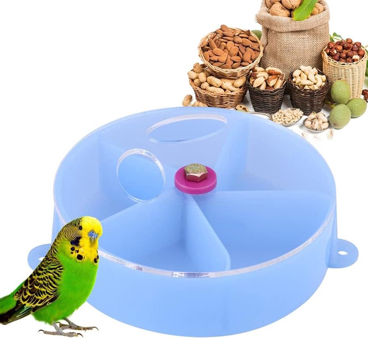 Vogel Voeder Speelgoed - Voerbak Dier - Stimuleren Vogels - Wiel Kamer Ontwerp - 13cm Groot - Blauw