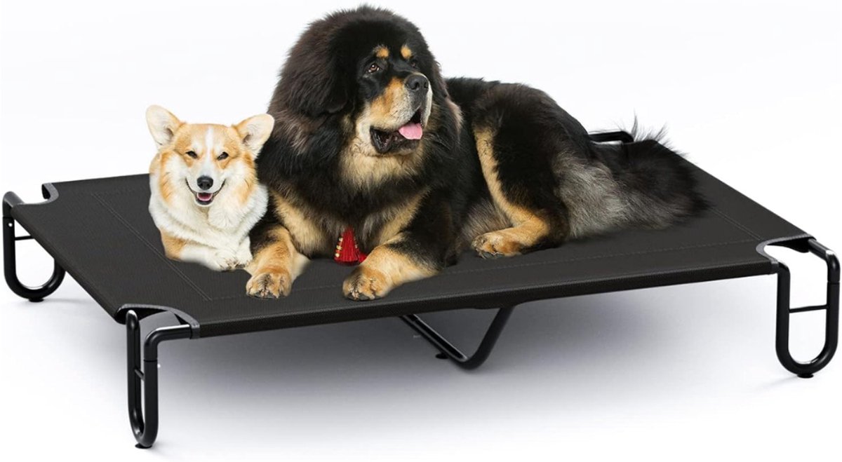 Aura® Hondenbank Op Poten - Luxe Hondenstretcher – Hondenzetel – Max. Gewicht 60 kg – Verhoogd Hondenbed – Hondensofa Met Antislip Voeten - Kattensofa – Honden Ligbed Camping - Kattenmand op Pootjes - Zwart - 85cm x 122cm x 20cm