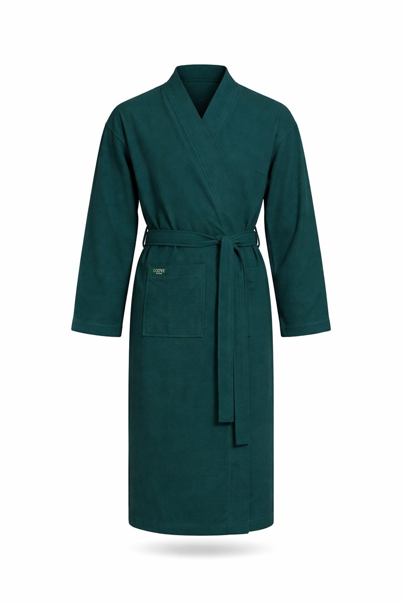 Sauna badjas wafel - LOUVE PARIS - unisex kimono badjas wafelstructuur - 100% Biologisch katoen - Hammam - SPA - kimono - wafel badjas dames - wafel badjas heren - Petrol Green - Maat L