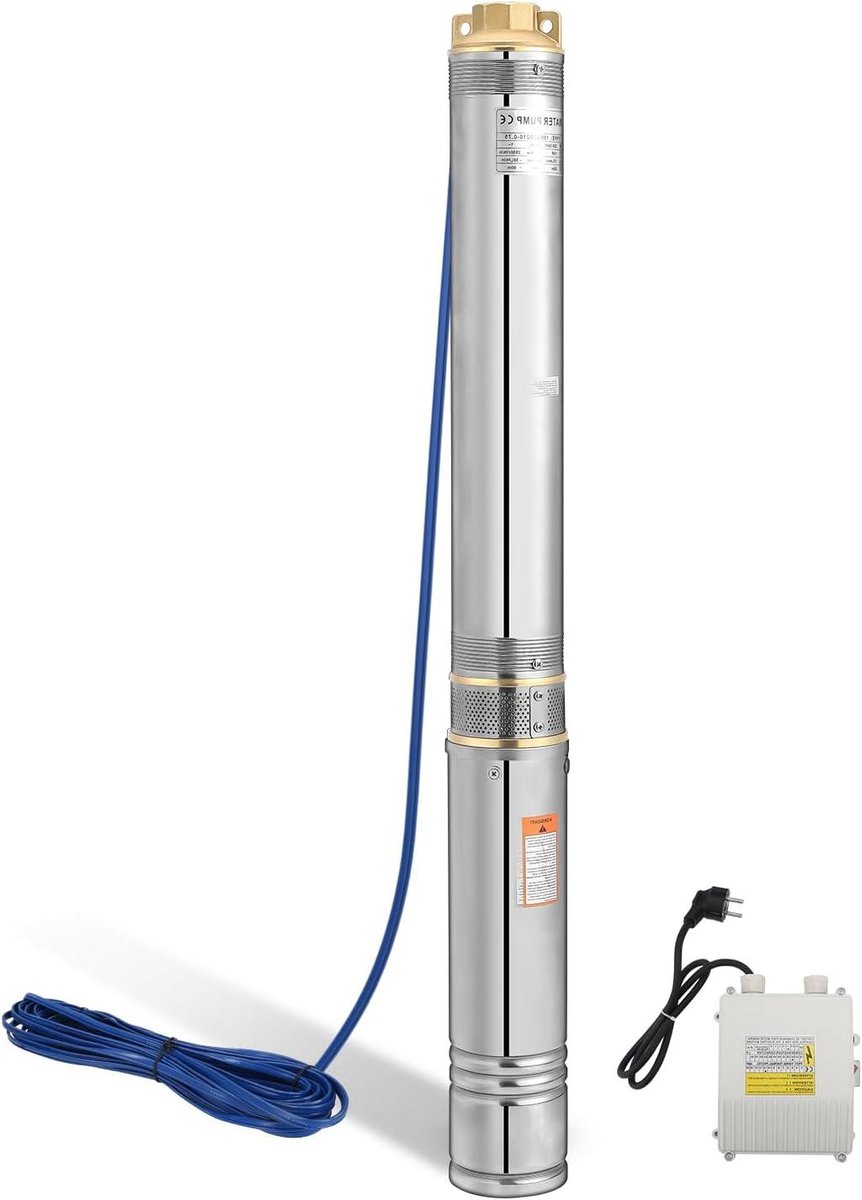 Diepbronpomp, 1100 W, fonteinpomp, 4000 l/u, dompelpomp max. opvoerhoogte 81 m, buispomp, roestvrij stalen waterpomp, druk 8,1 bar, roestvrij staal, fonteinpompen, zandbestendig