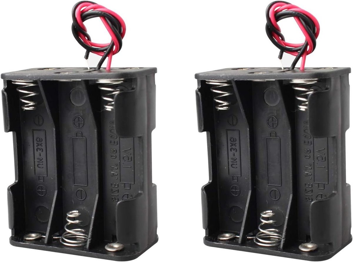 Batterijhouder Set - Dubbele Batterijbox - Elektronica Projecten - Met Draadlijnen - 5.8x4.7x2.8 cm - Zwart