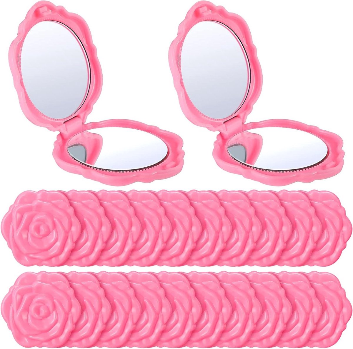 Compacte Spiegels - Mini Reis Spiegels - Bruiloft Feestgunsten - Elegante Rozenvorm - 20 Stuks - Roze
