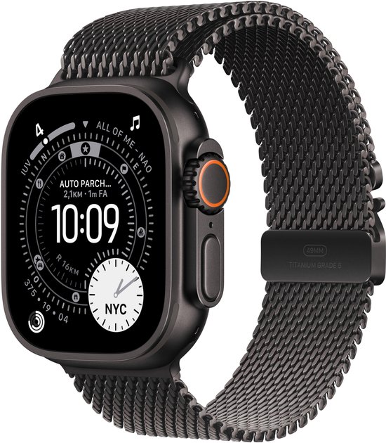 Apple Watch Ultra 3 Cellular 49mm Black Titanium Case with Black Titanium Milanese Loop - Small