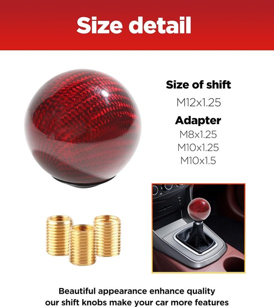 Universele Pookknop - Automatische Schakelpook - Auto Interieur Tuning - Koolstofvezel Patroon - 5.1cm Diameter - Carbon Rood van universele — afbeelding 2