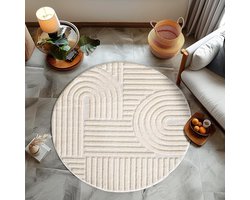 HomebyHome Modern living room rug Nordic boho rug cream High-low effect Easy care decorative rug 80cm Round