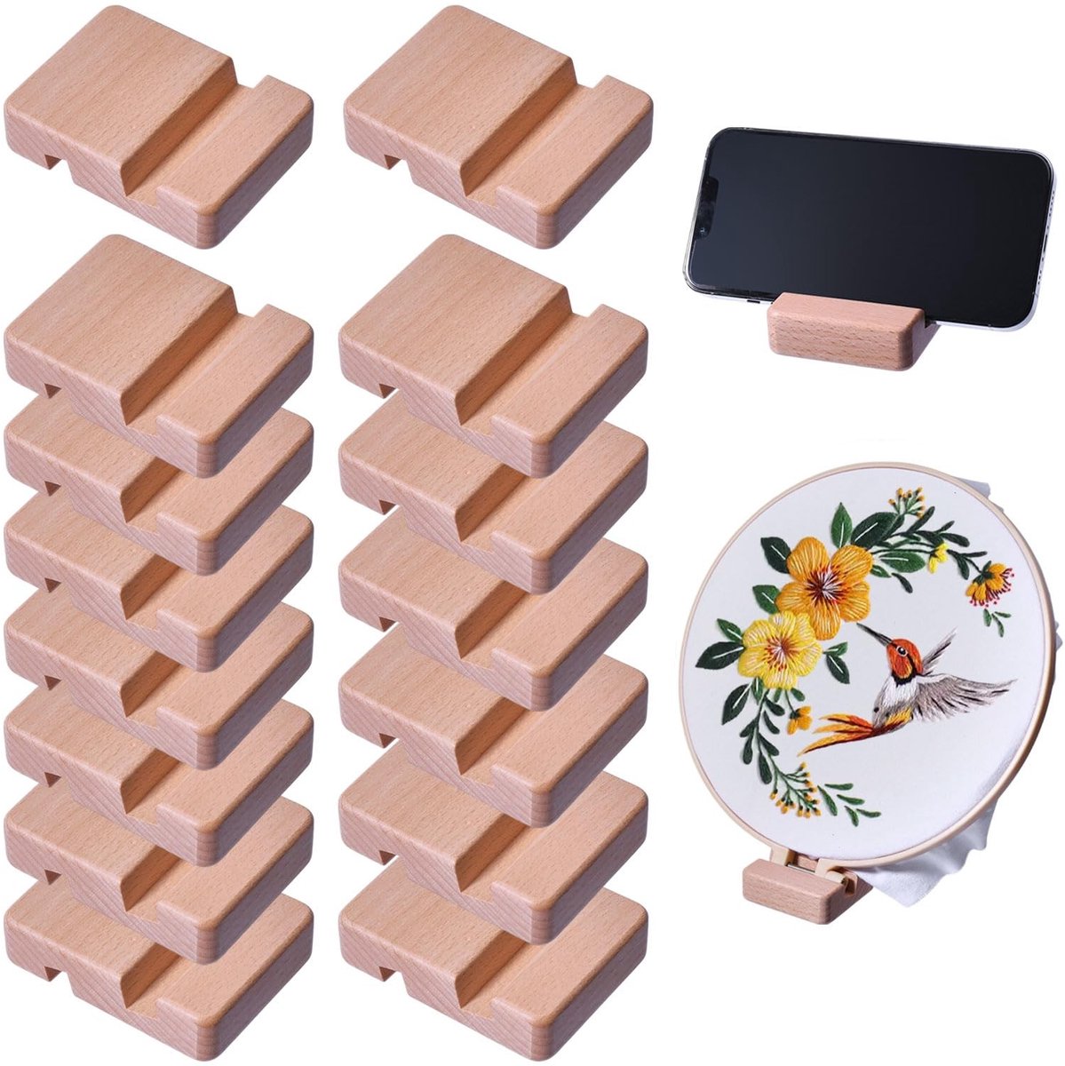 FREEBLOSS 15pcs Houten Borduur Hoepel Stand - Multifunctionele Display en Telefoonhouder
