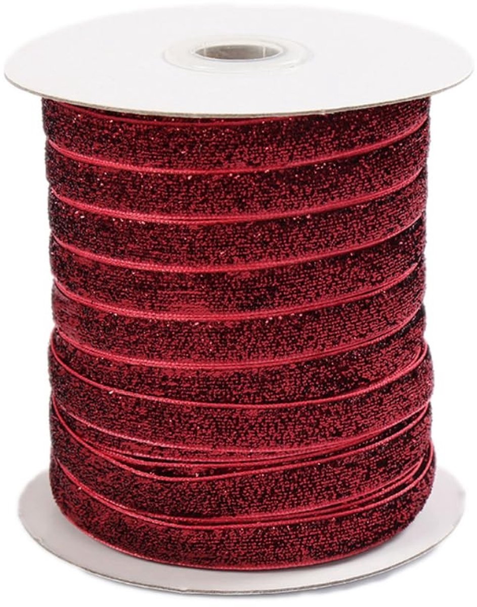 Glitter Velvet Decoratietape - Rood-Wijn - 1cm x 50m - Perfect voor Cadeaus en Decoraties