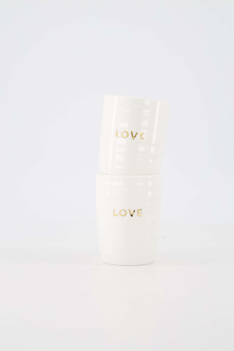 Zusss Set Van 2 Koffiemokken Love In Gouden Letters - Verjaardag - Cadeau Dames Keramiek White / Gold