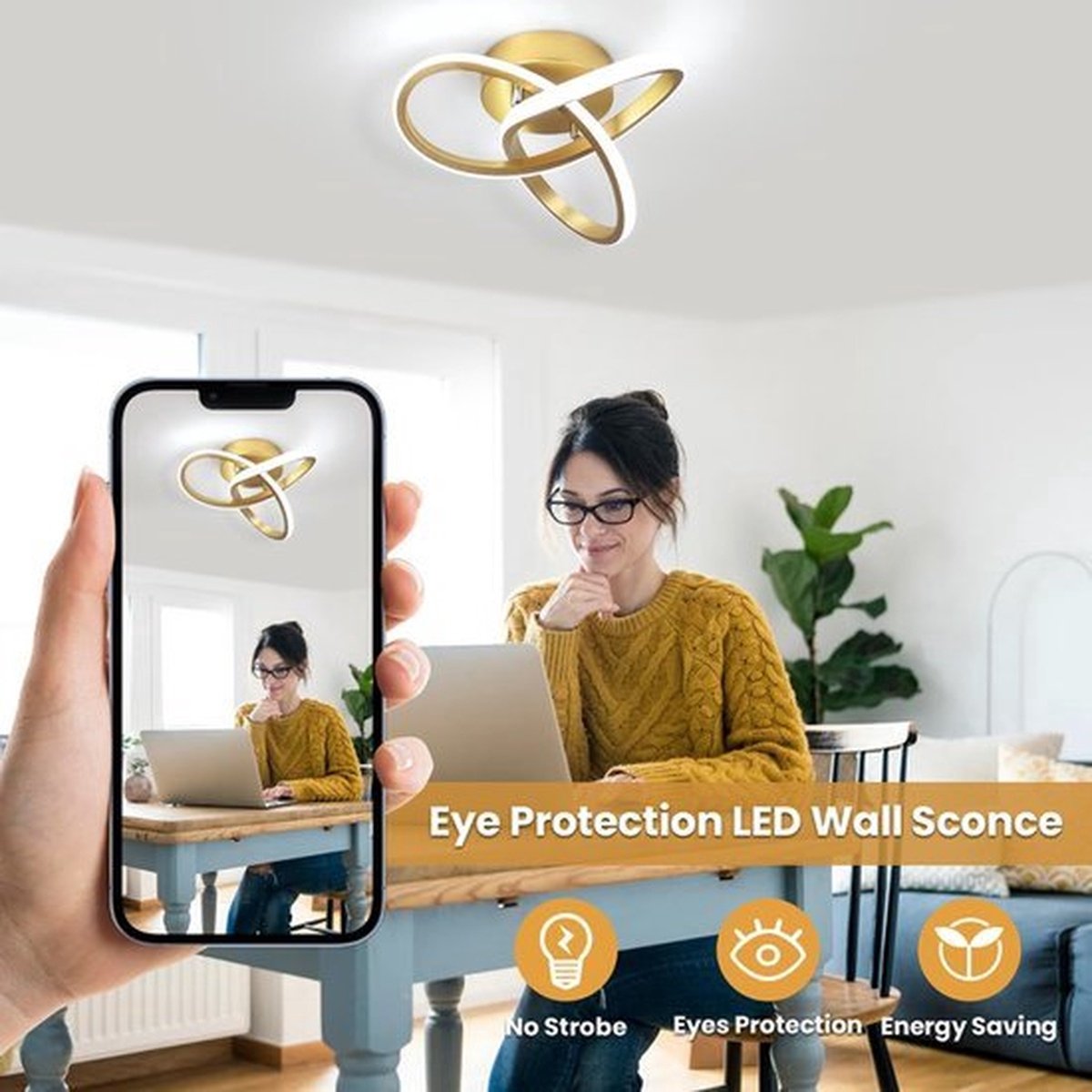 Modern Led Ceiling Light Fixture,3000K/4500K/6000K Gold Led Hallway Light Fixtures Ceiling Lamp for Hallway Bedroom Bathroom Kitchen Balcony Stair Aisle Ceiling Lamp Curved Design (Gold) — cadeau in Cadeau-ideeën - foto 5