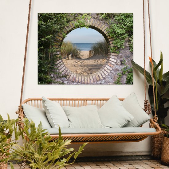 Affiche de jardin - Vue - Dunes - Été - Plage - Peinture de jardin - 120x90 cm - Jardin - Décoration de clôture - Toile de jardin