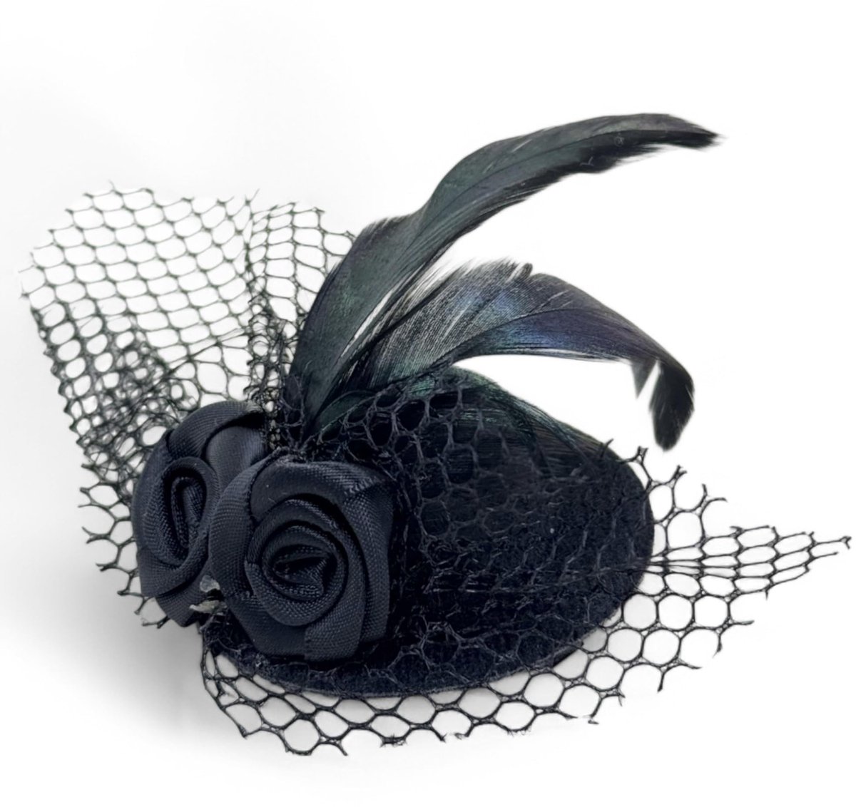 MIJOMA Mini-Fascinator Haarclip met Veer en Rozen - Vintage Elegant Accessoire voor Dames
