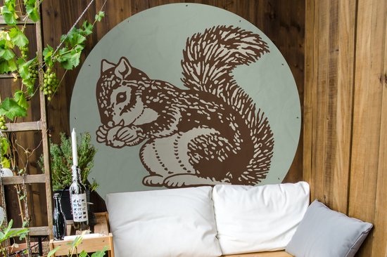 Tuincirkel Een illustratie van een eekhoorn met een eikel - 150x150 cm - Ronde Tuinposter - Buiten