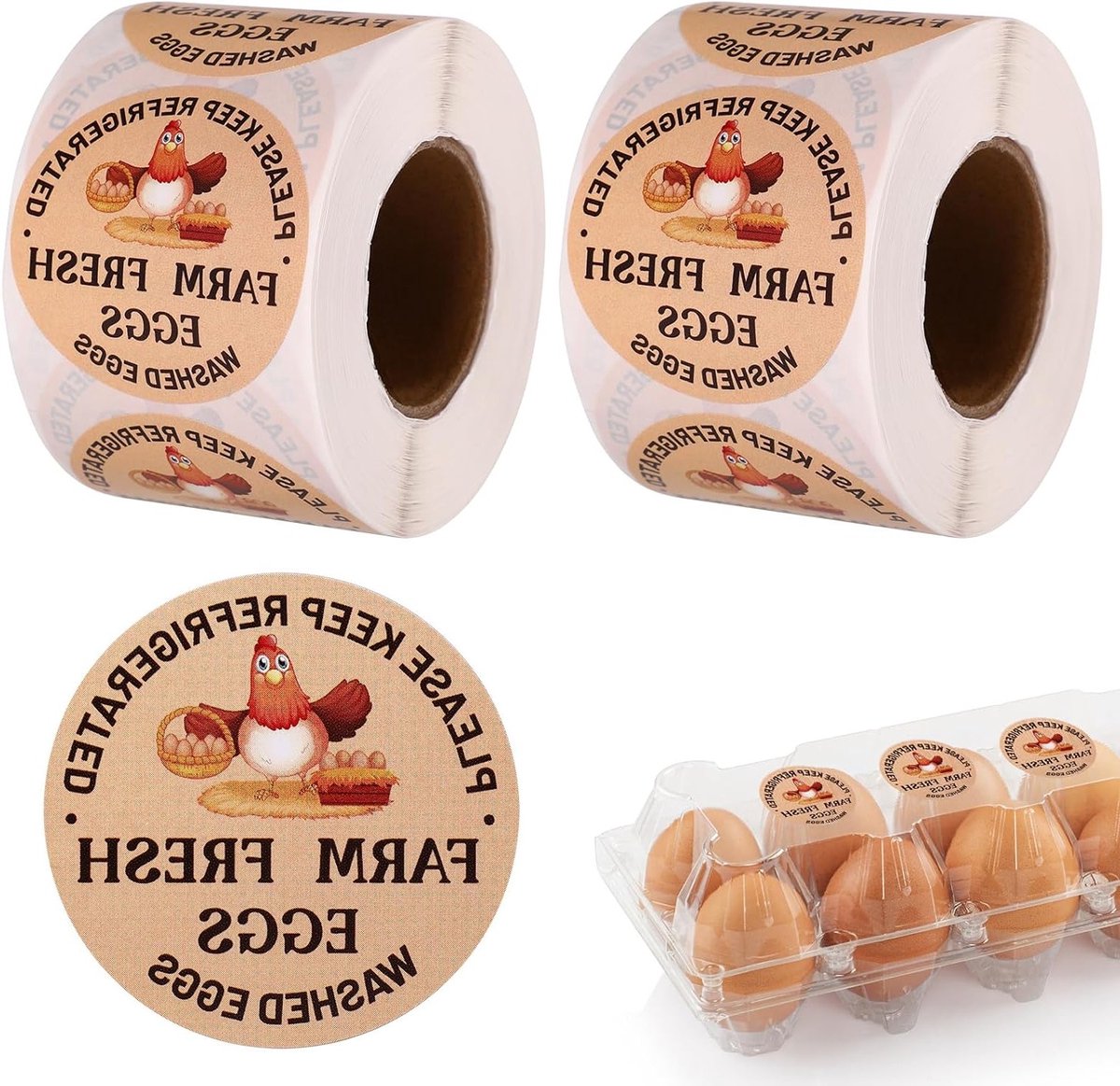 1000 Stuks Verse Eieren Stickers, 5cm Ronde Zelfklevende Labels voor Eieren, Boerderij en Markt Benodigdheden