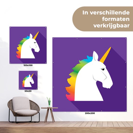 Illustration pour enfants Licorne sur fond violet affiche de jardin toile en vrac 50x50 cm - petit - Toile de jardin / Toile d'extérieur / Peintures pour l'extérieur (décoration de jardin)
