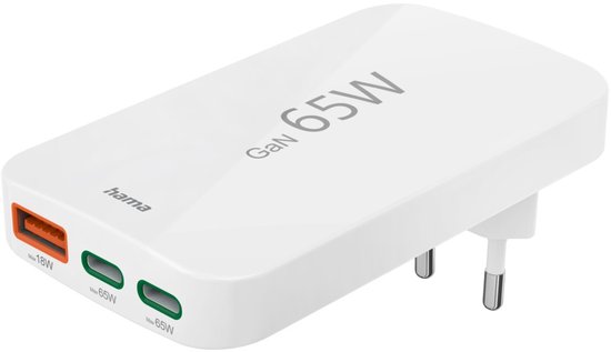 Hama Snellader 2x Usb-c 1x Usb-a Pd 65 W Inklapbaar Wit