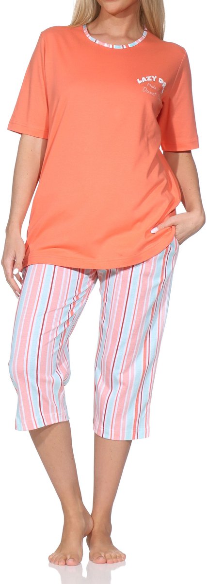 Normann dames capri pyjama met korte mouwen in elegante strepenlook – ook in grote maten orange