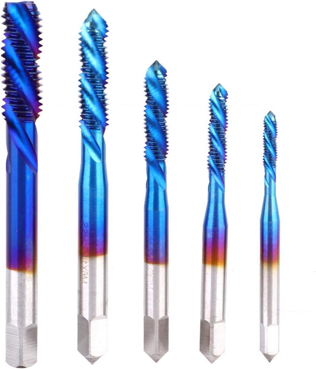 Set van 5 HSS Schroefdraad Tapsets (M3-M8) - Hoogwaardige Snelle Staal, Spiral Fluit voor Machine Gereedschappen en Precisiewerk