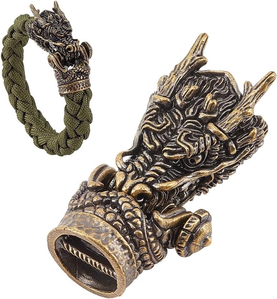 Draak Hoofd Messing Kraal voor Paracord, EDC Accessoires en Hangers voor Armband Creaties, Antiek Brons Afwerking