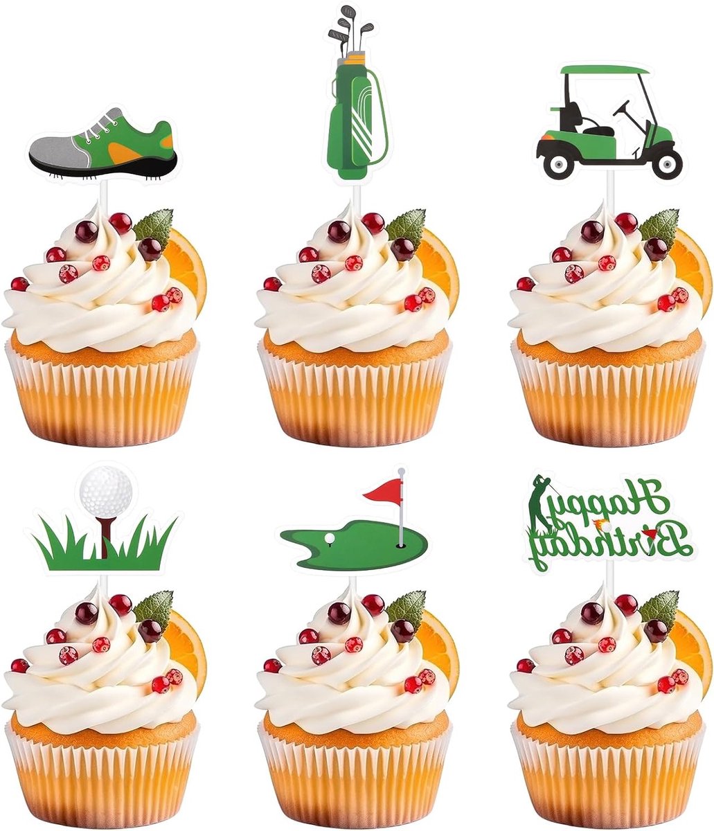 Golf Cupcake Toppers Set van 36 Stuks, Ideaal voor Sportthema Feestjes, Verjaardagen en Babyshowers met Golfbal, Trofee en Schoenen Ontwerpen