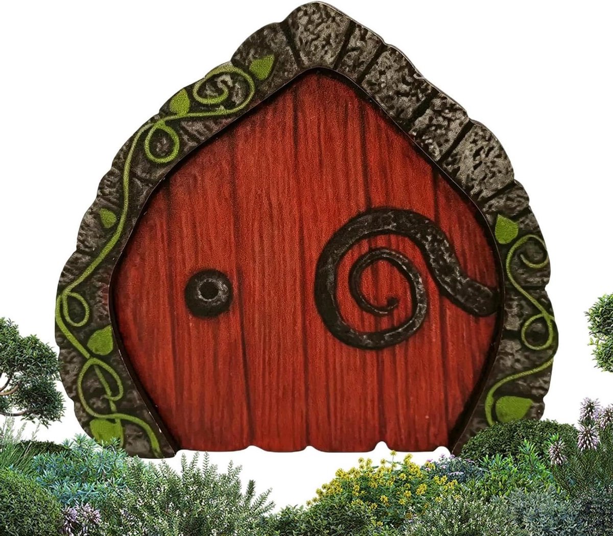 Fairy deur boom, grillige miniatuur beeldjes, kleine ingang met raam, buiten houten tuinpo
