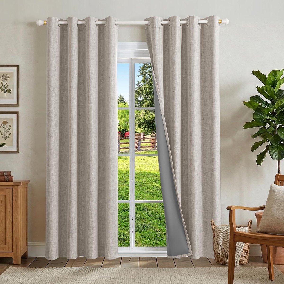 Verduisterende Gordijnen - Linnen Look - Slaapkamer Isolatie - Vijflaagse Technologie - 230x120 cm - Grijs-Wit