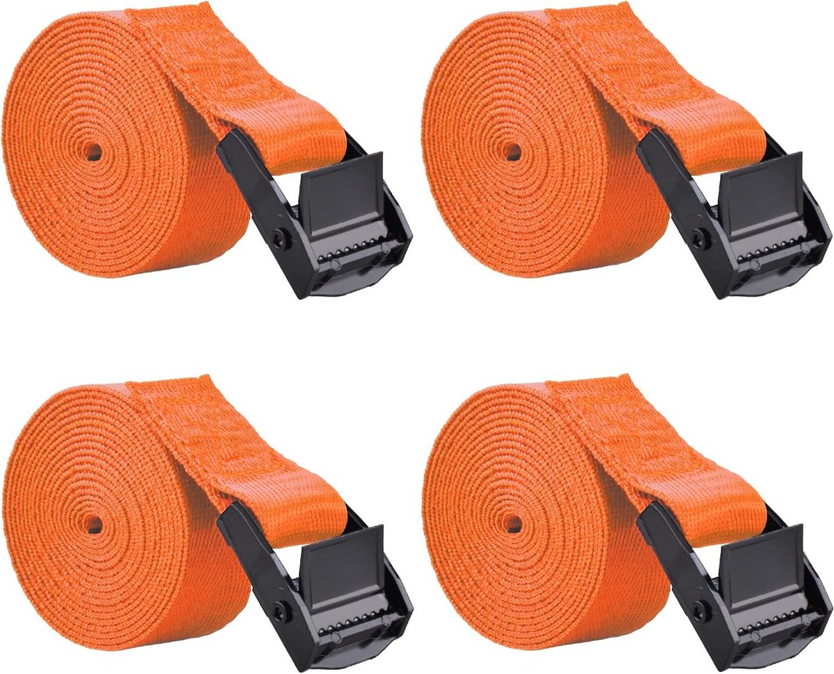 Sjorbanden set - Spanbanden bagage - Vastzetten lading - Zware spanriemen - 2 meter - Oranje
