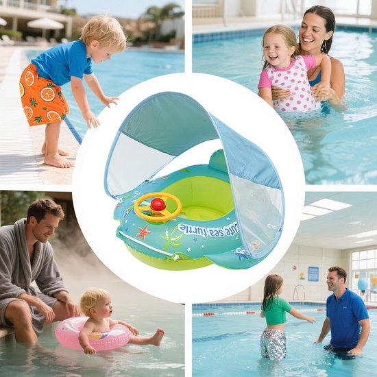 Babyzwembadvlotter - Zwemring peuter - Veilig spelen - Met zonnescherm - 70x70cm - Multicolor — afbeelding 4