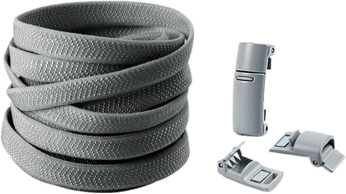 Elastische Schoenveters - Veters zonder strik - Gemakkelijk aan/uit - Metalen gespen - 100 cm - Donkergrijs