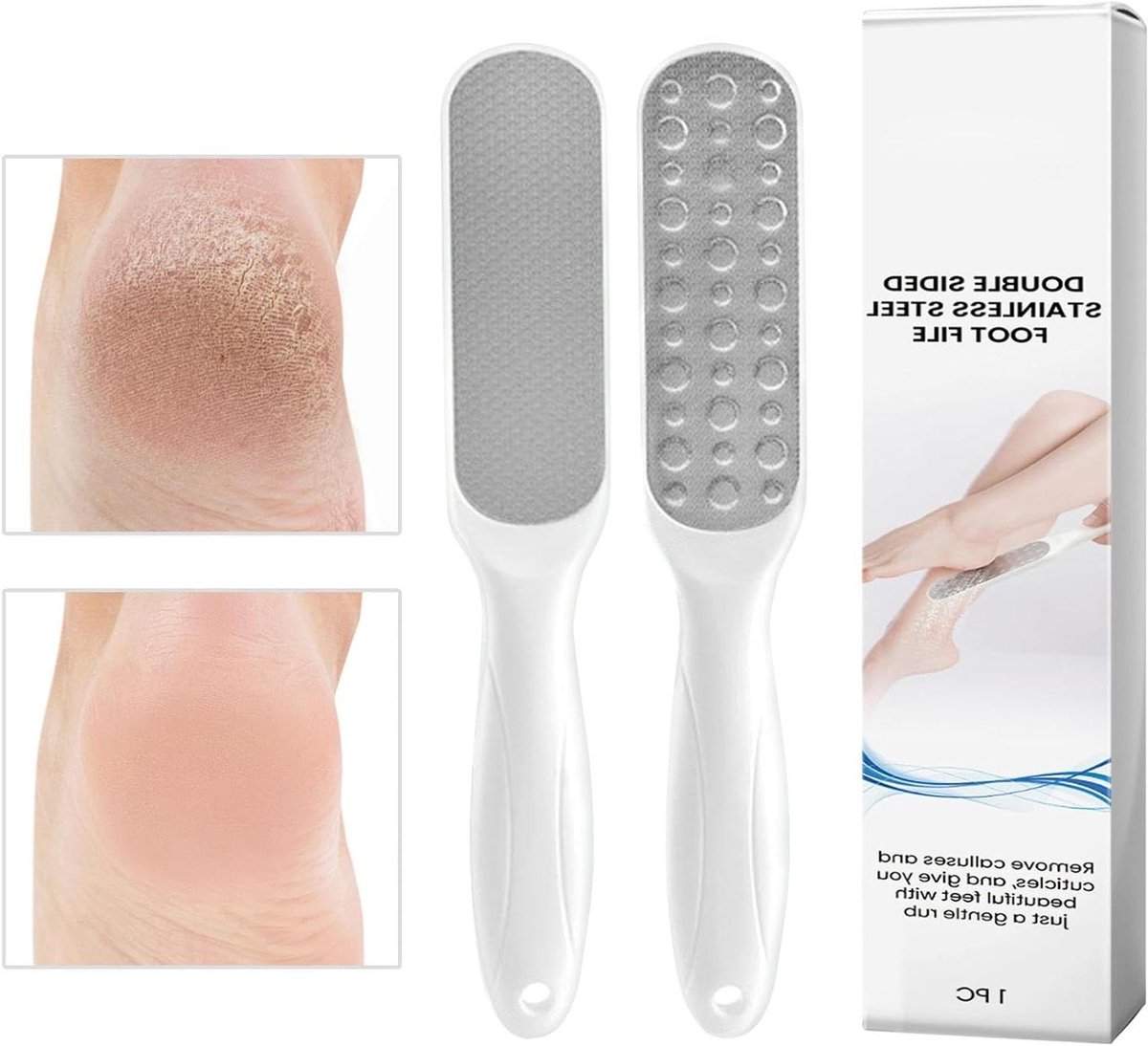 Voetvijl Eeltverwijderaar - Pedicure Hulpmiddel - Voeten Glad Maken - Dubbelzijdig Ontwerp - 22.6 cm - Zilver