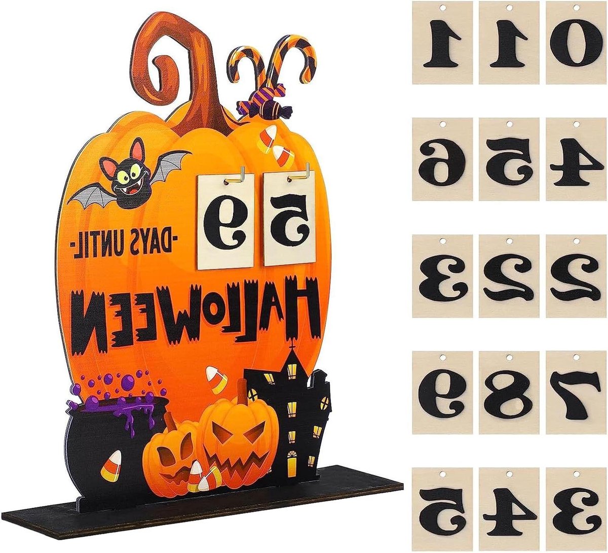 Halloween Countdown Kalender - Pompoen Adventskalender - Aftellen naar Halloween - Houten Nummer - 25 x 7 x 30 cm