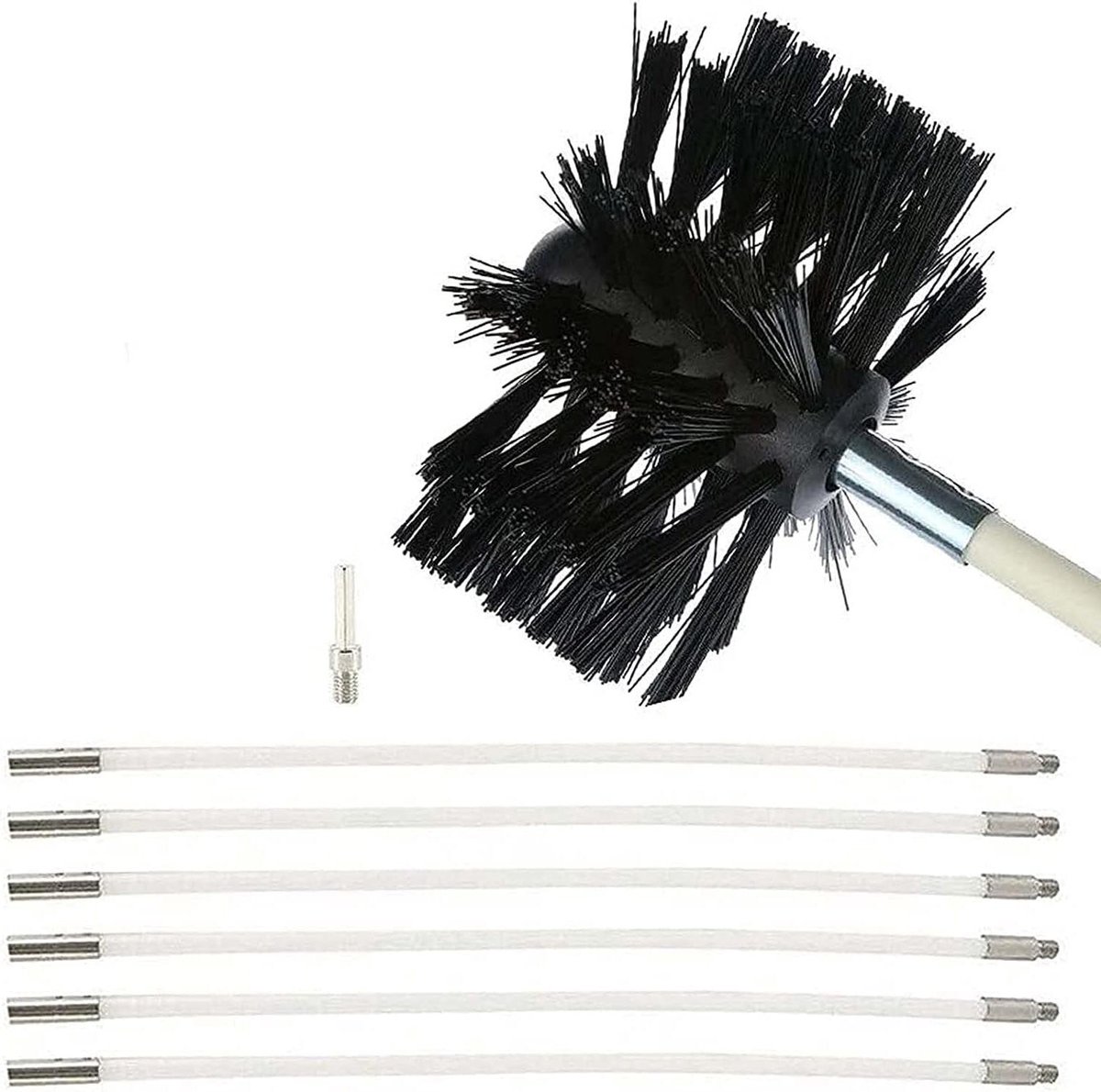 Schoorsteenveegset - Nylon Borstel - Pijpen Reinigen - Flexibele Rodden - 6 Rodden - Zwart