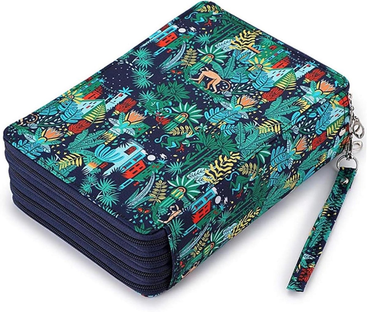 Gekleurd etui - Potlood organizer - Kunst benodigdheden - 200 sleuven - 28 x 20 x 8 cm - Groen