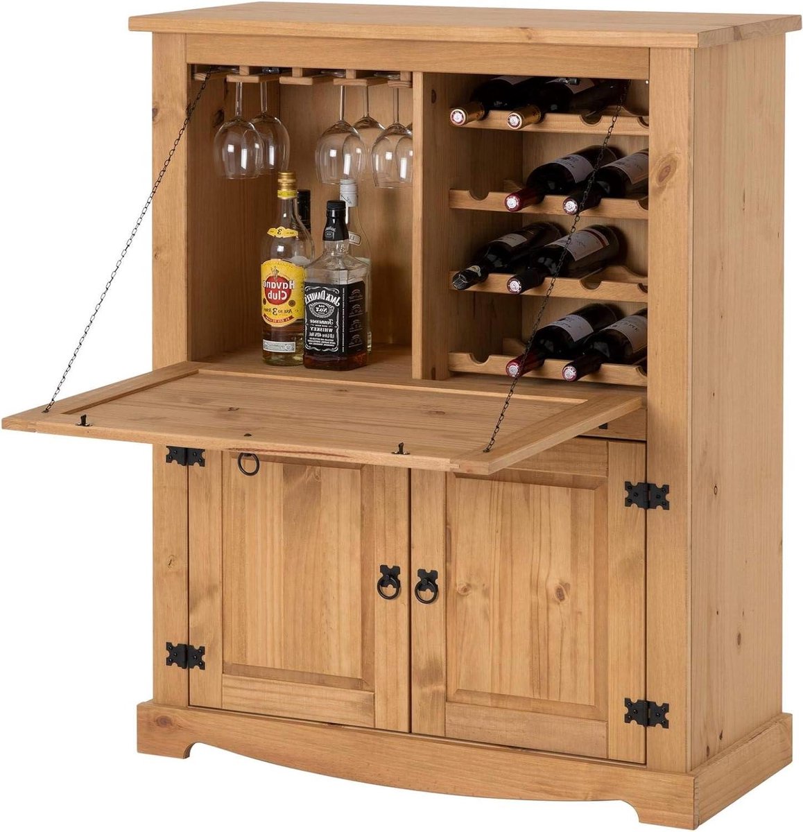 Wijnkast - Huisbar Barkast - Dranken Serveren - Mexico-stijl Rustiek - 98 x 121 cm - Bruin