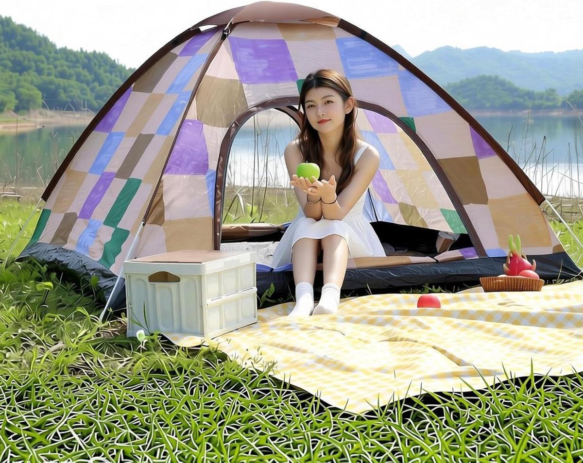 Automatische Pop-up Tent - Kampeertent Buiten - Outdoor Avonturen - Snelle Opzet 1 Seconde - 200x200x125cm - Gekleurd Geruit