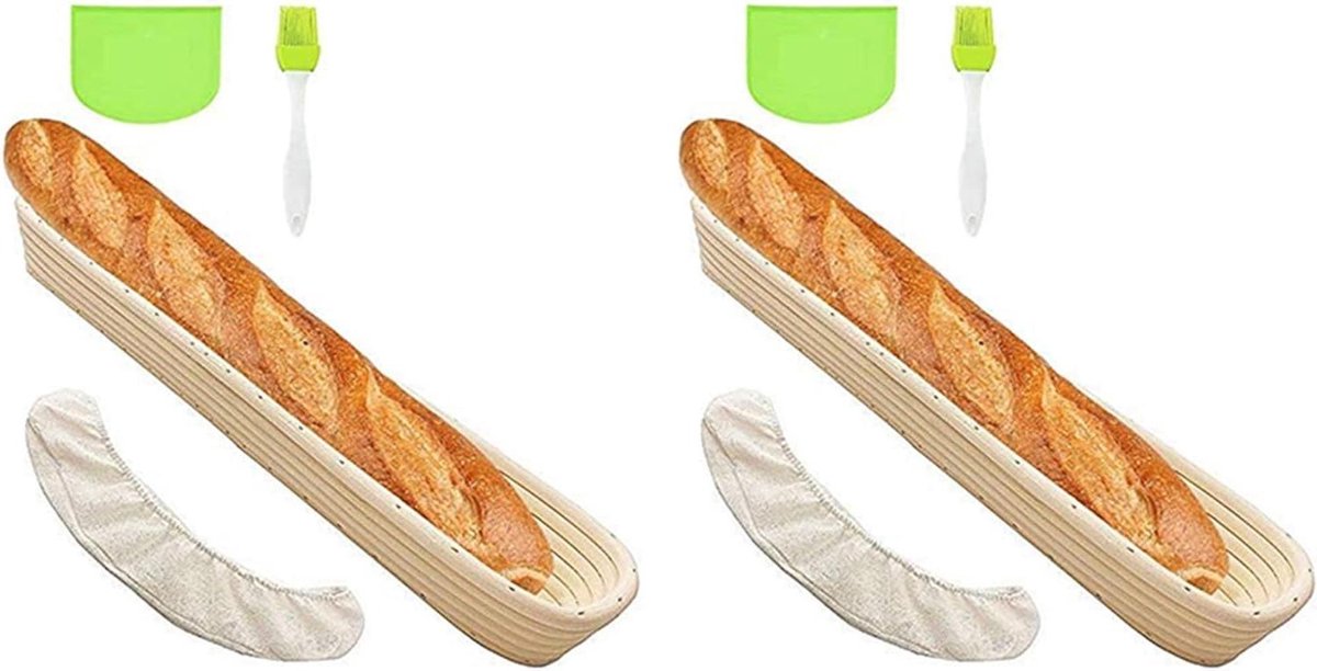 Banneton Broodmand Set - Rijsmand Deeg - Brood Bakken Thuis - Natuurlijk Rotan Materiaal - 2 Stuks Ovaal - Natuurlijk