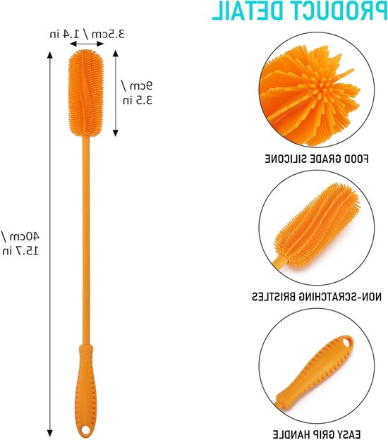 Siliconen Flessenreiniger met Lange Handgreep van 39,5 cm voor Babyflessen, Sportflessen en Vazen, Ideaal voor Smalle Flessen en Glazen — afbeelding 3