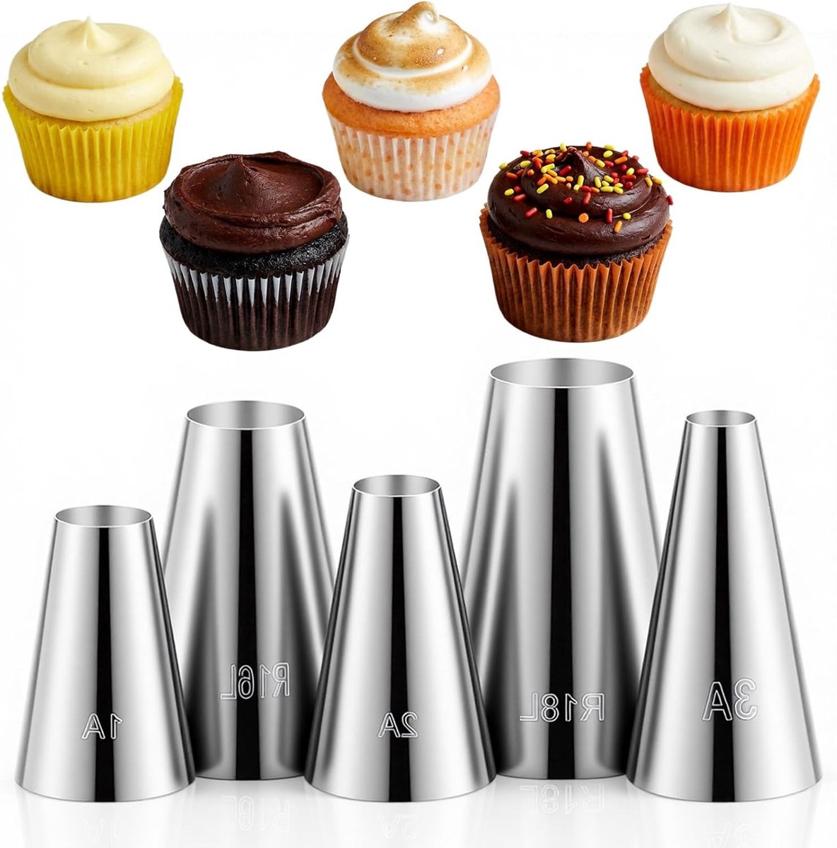 Set van 5 Herbruikbare RVS Spuitmondjes voor Taartdecoratie, Icing, Fondant en Macarons