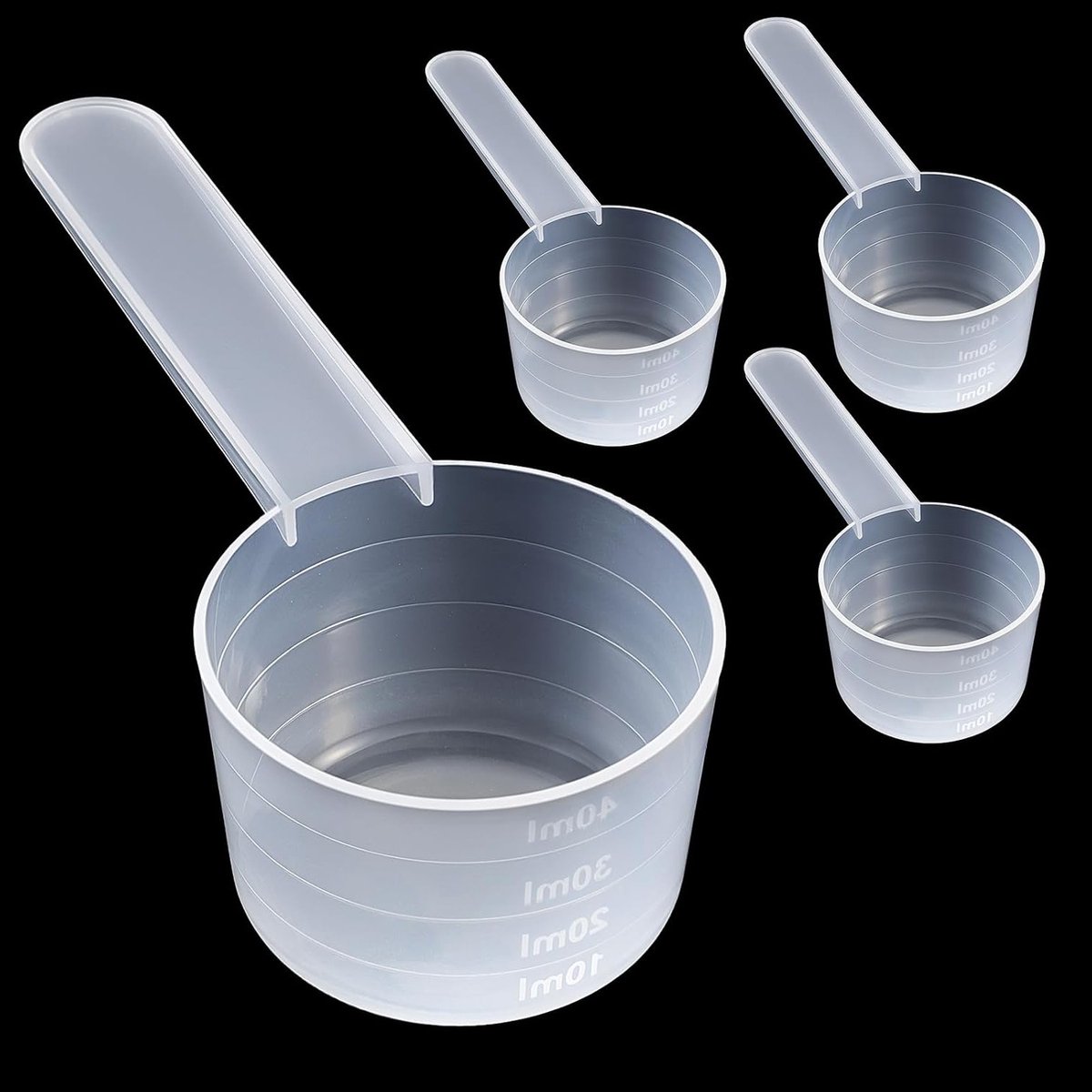 Doseerlepels Set van 4 - Maatlepels 10/20/30/40 ml - Transparant - Kunststof - Meetlepels voor Poeder/Vloeistof