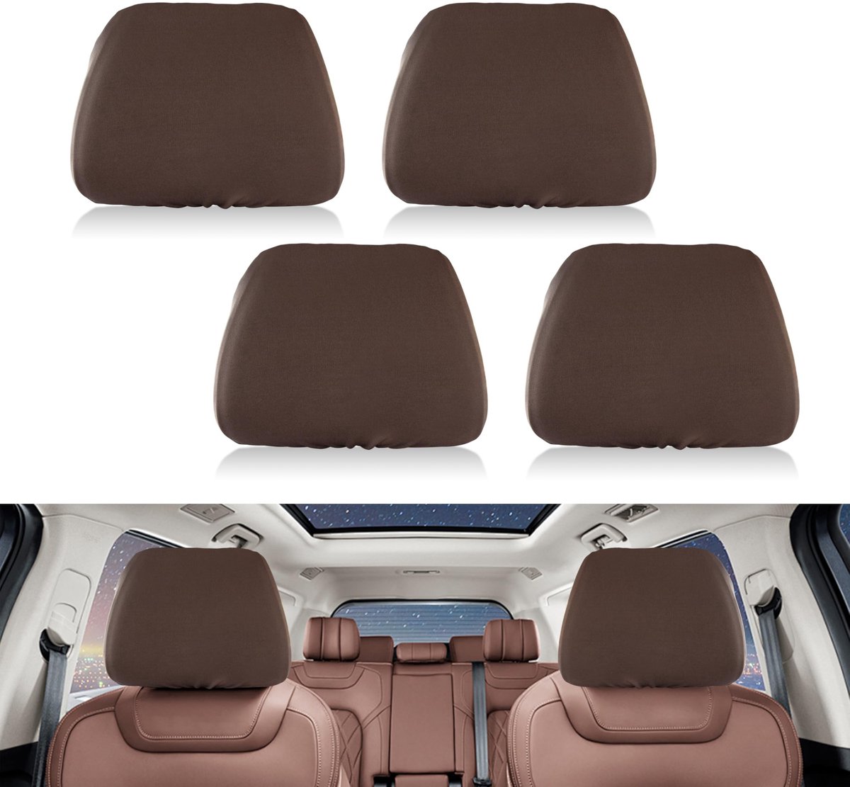 Smoakez - Auto Hoofdsteun Covers - Wasbaar - Universele Hoofdsteun Protector - Bruin - Stofdichte Hoofdsteun Covers - Geschikt voor Truck Bus Coach...
