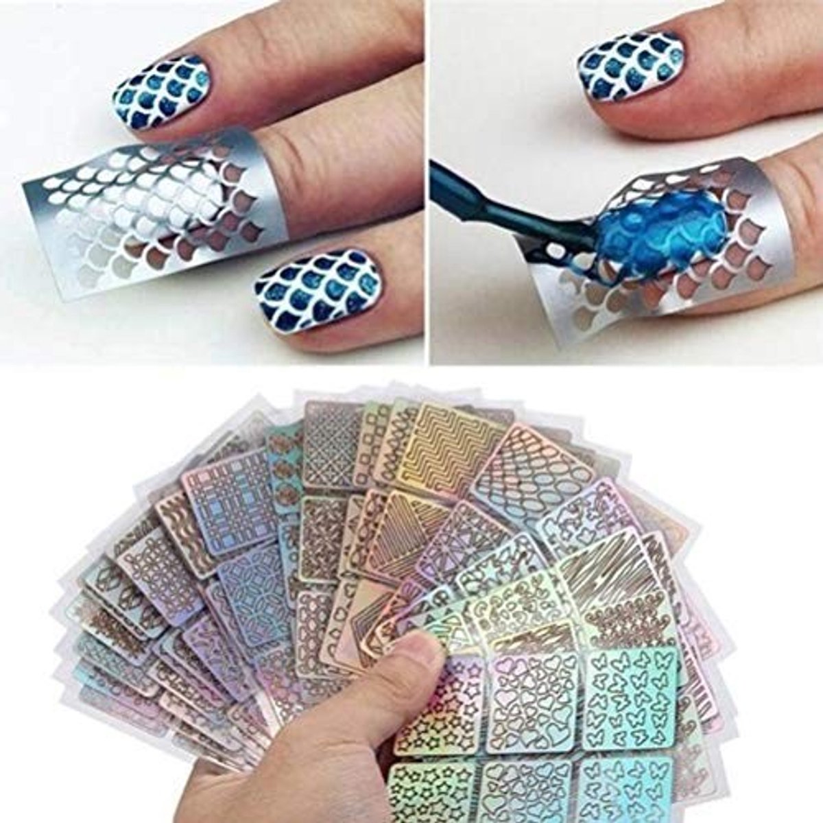Vlemico - Nagelstickers - DIY nagelkunst - Herbruikbare lijm - 24 vellen - Creatieve nagelaccessoires - Geschikt voor elke huidtype - Perfect voor ...