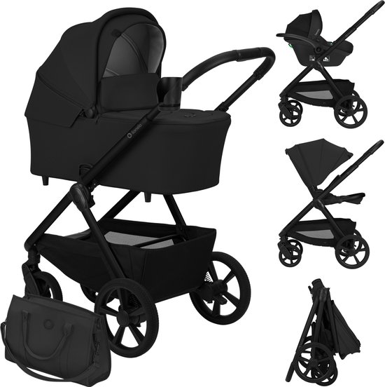 Lionelo Carmine Kinderwagen 3 in 1 – Inclusief Astrid i-Size Autostoel – GravelTech All-Terrain Wielen – 3D Ventilatie & AiryDots Matras – Anti-Reflux Reiswieg – Comfortabele Vering – Inklapbaar met Zitting – UPF50+ – Complete Accessoireset