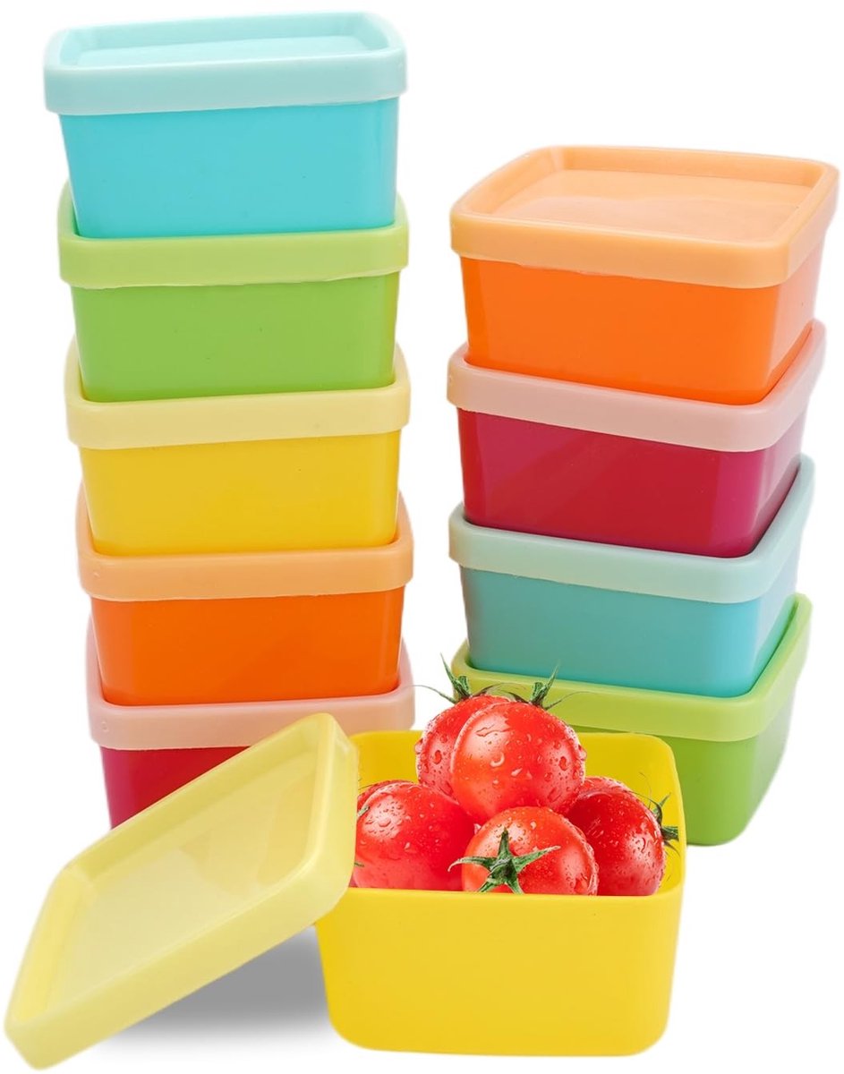 Dailygoods - Kleine Dozen Met Deksel - Plastic Voedselopslag - Perfect Voor Snacks - 10 Stuks - Koelkast Organizer - 5 Kleuren