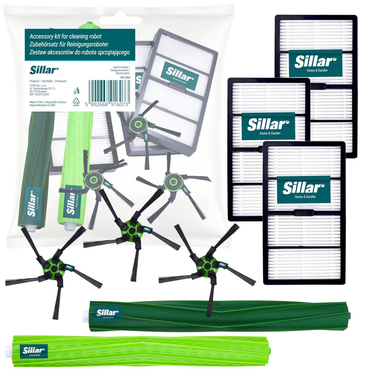 Sillar Accessoireset voor schoonmaakrobot iRobot Roomba S9 en S9+ – 3 HEPA-filters, 1 hoofdborstel, 3 zijdelingse borstels met 5 armen (inclusief bevestigingsschroeven) – reserveonderdelen – set 8 stuks