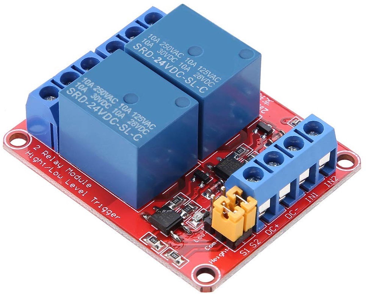 By shayne - 2-channel relay module - optocoupler isolatie - 24V - hoge en lage trigger - schroefmontage - geschikt voor automatisering - 10 Ampere