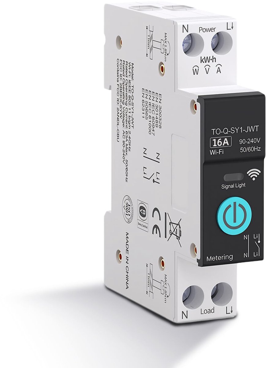 Jhubersproducts - WIFI Circuit Breaker - Slimme Schakelaar - Veilig Thuis - 1P AC 90-240V - Tijdmeting - Mobiele Controle - Geschikt voor Huishoudelij